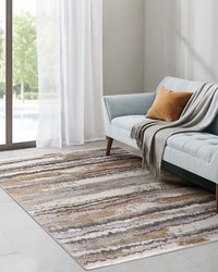 Riley Blue Tan Watercolor Abstract Stripe Woven Area Rug by   