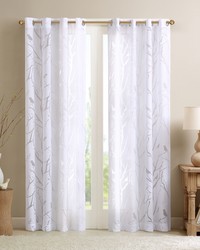Averil White Grommet Top Sheer Bird on Branches Burnout Window Curtain by   
