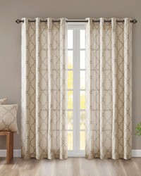Saratoga Beige/Grey Fretwork Print Grommet Top Window Curtain Panel by   