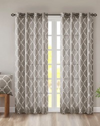 Saratoga Grey/White Fretwork Print Grommet Top Window Curtain Panel by   