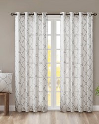 Saratoga Ivory/Grey Fretwork Print Grommet Top Window Curtain Panel by   