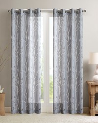 Averil Grey Grommet Top Sheer Bird on Branches Burnout Window Curtain by   