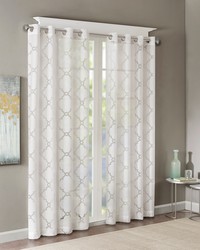 Eden White Fretwork Burnout Sheer Curtain Panel by   