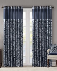 Aubrey Navy Jacquard Curtain Panel Pair by   