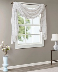 Irina White/Grey Diamond Sheer Embroidered Window Scarf by   