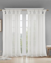 Rosette White Floral Embellished Cuff Tab Top Solid Curtain Panel by   