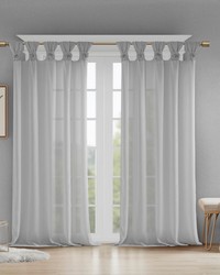 Rosette Grey Floral Embellished Cuff Tab Top Solid Curtain Panel by   