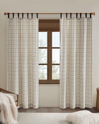 Anaheim Natural Plaid Faux Leather Tab Top Curtain Panel with Fleece Lining by   