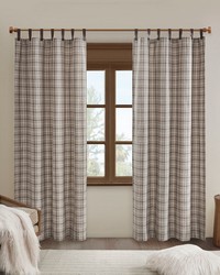 Anaheim Brown Plaid Faux Leather Tab Top Curtain Panel with Fleece Lining by   