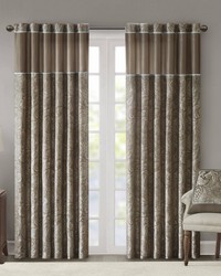 Aubrey Blue/Brown Jacquard Curtain Panel Pair by   