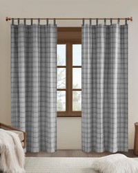 Anaheim Grey Plaid Faux Leather Tab Top Curtain Panel with Fleece Lining by   