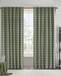 Anaheim Green Plaid Rod Pocket and Back Tab Curtain Panel with Fleece Lining by   