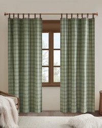 Anaheim Green Plaid Faux Leather Tab Top Curtain Panel with Fleece Lining by   