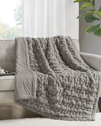 Ruched Fur Grey Throw by   