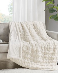 Ruched Fur Ivory Throw by   