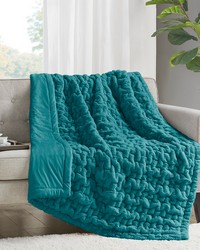 Ruched Fur Teal Throw by   