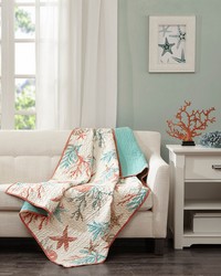 Pebble Beach Coral Oversized Cotton Quilted Throw by   