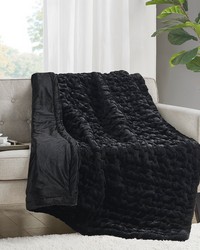 Ruched Fur Black Throw by   