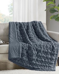 Ruched Fur Slate Blue Throw by   