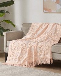 Chloe Blush 100% Cotton Tufted Chenille Lightweight Throw With Fringe Tassel 50