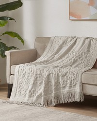 Chloe Grey 100% Cotton Tufted Chenille Lightweight Throw With Fringe Tassel 50