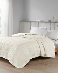 Cambria Ivory Oversized Down Alternative Blanket with Satin Trim by   