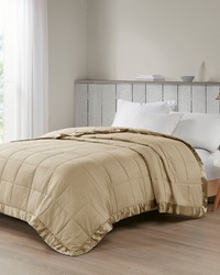Cambria Taupe Oversized Down Alternative Blanket with Satin Trim by   