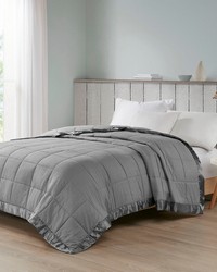 Cambria Charcoal Oversized Down Alternative Blanket with Satin Trim by   