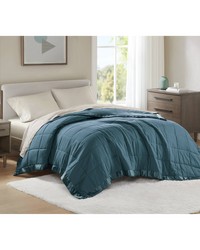 Windom Teal Lightweight Down Alternative Blanket with Satin Trim by   