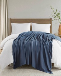 Liquid Cotton Navy Blanket by   