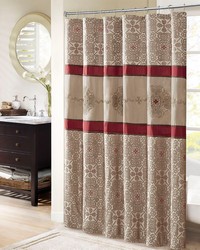 Donovan Red Embroidered Shower Curtain by   