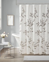 Cecily Grey Burnout Printed Shower Curtain by   