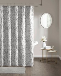 Odette Silver/Silver Jacquard Shower Curtain by   
