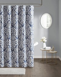 Odette Navy/Silver Jacquard Shower Curtain by   