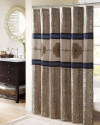 Donovan Navy Embroidered Shower Curtain by   