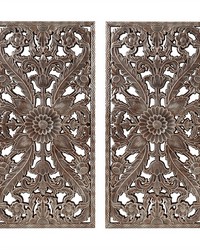 Botanical Panel Distressed Carved Wood 2piece Wall Decor Set Bronze by   