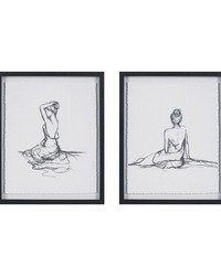 Feminine Figures Black/White Sketch 2-piece Framed Glass and Matted Wall Art Set by   