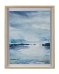 Sparkling Sea Blue Framed Glass and Single Matted Abstract Landscape Coastal Wall Art by   
