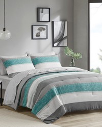 Jaxon Aqua/Grey Stripe Comforter Set with Bed Sheets Twin by   