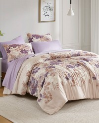 Luna Taupe Floral Comforter Set with Bed Sheets King by   