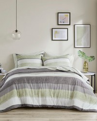 Jaxon Green/Grey Stripe Comforter Set with Bed Sheets Twin by   