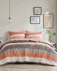 Jaxon Coral/Grey Stripe Comforter Set with Bed Sheets Twin by   