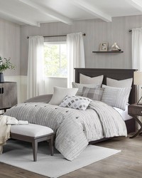 Essence Gray Oversized Cotton Clipped Jacquard Comforter Set with Euro Shams and Throw Pillows King by   