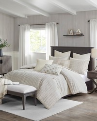 Essence Ivory Oversized Cotton Clipped Jacquard Comforter Set with Euro Shams and Throw Pillows King by   