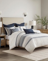 Murphy Blue Oversized Cotton Jacquard Comforter Set with Euro Shams and Throw Pillows King by   