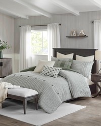 Essence Green Oversized Cotton Clipped Jacquard Comforter Set with Euro Shams and Throw Pillows King by   