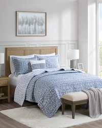Harmony Blue 4 Piece Oversized Reversible Matelasse Quilt Set with Throw Pillow King by   