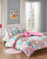 Camille Pink Floral Comforter Set Queen by   
