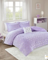 Rosalie Purple/Silver Metallic Printed Plush Comforter Set with Throw Pillow Twin by   