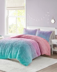 Primrose Purple Multi Ombre Shaggy Faux Fur Comforter Set Twin by   